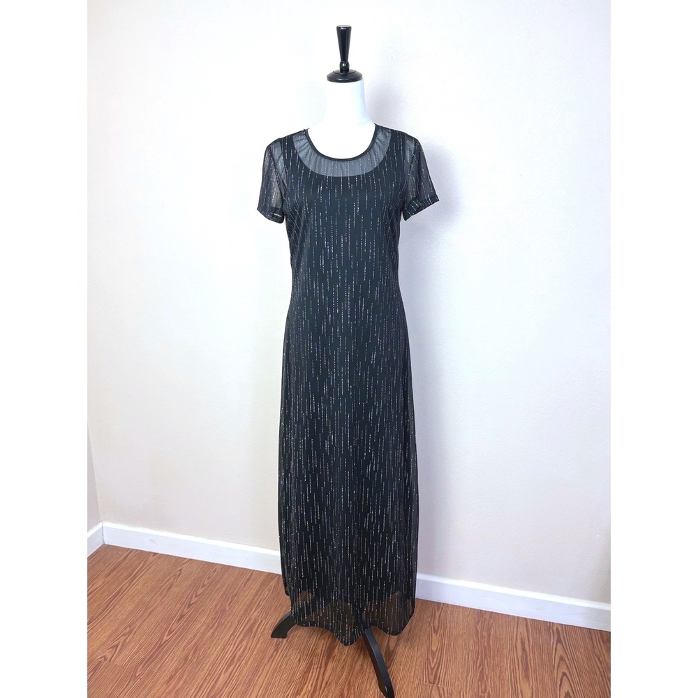 Y2K Vintage Black Sheer & Sparkly Glitter Maxi Dress Size‎ 10 Whimsigoth Party